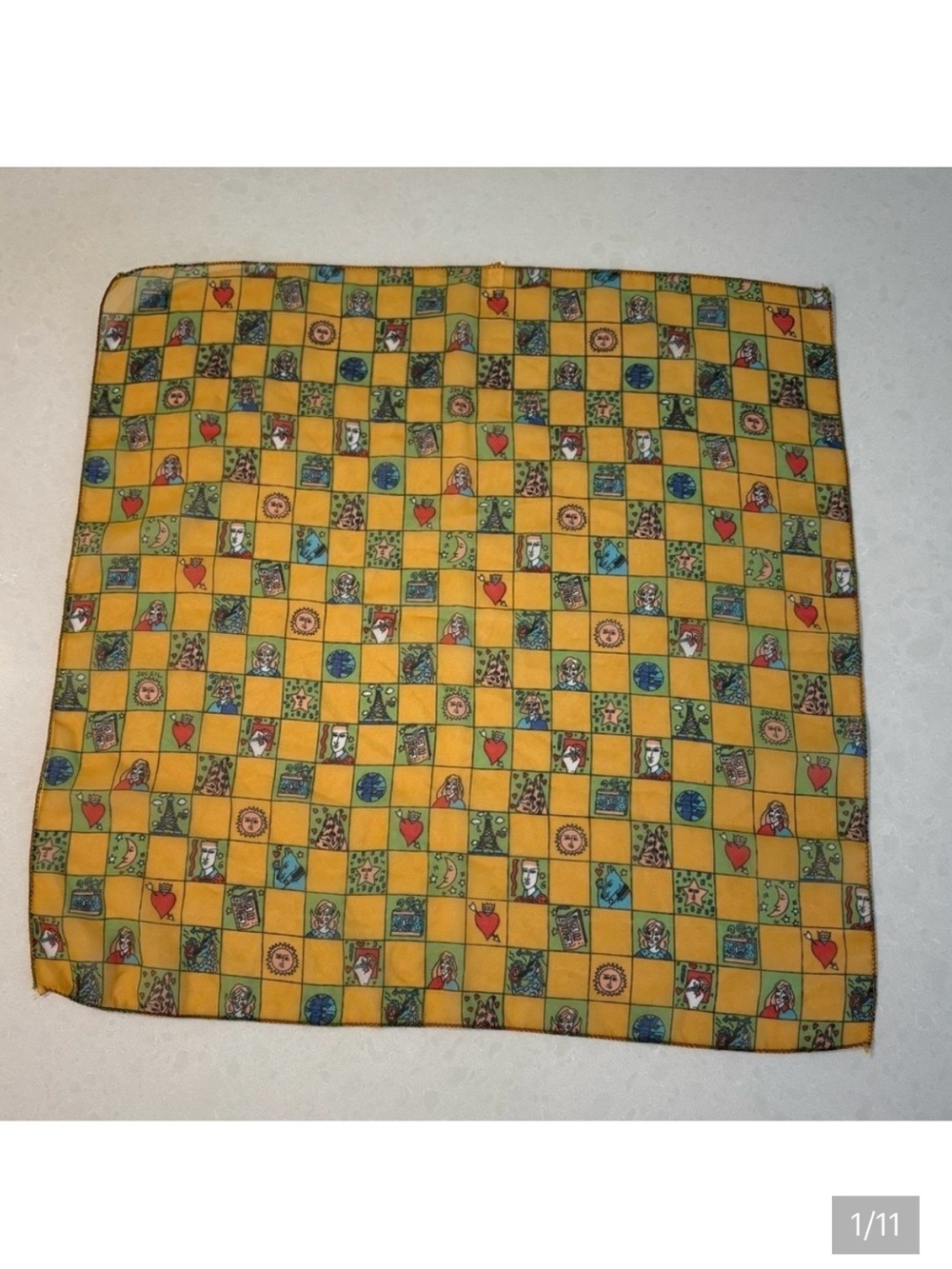 Vintage Yellow Graphic Print Scarf - Made in Korea